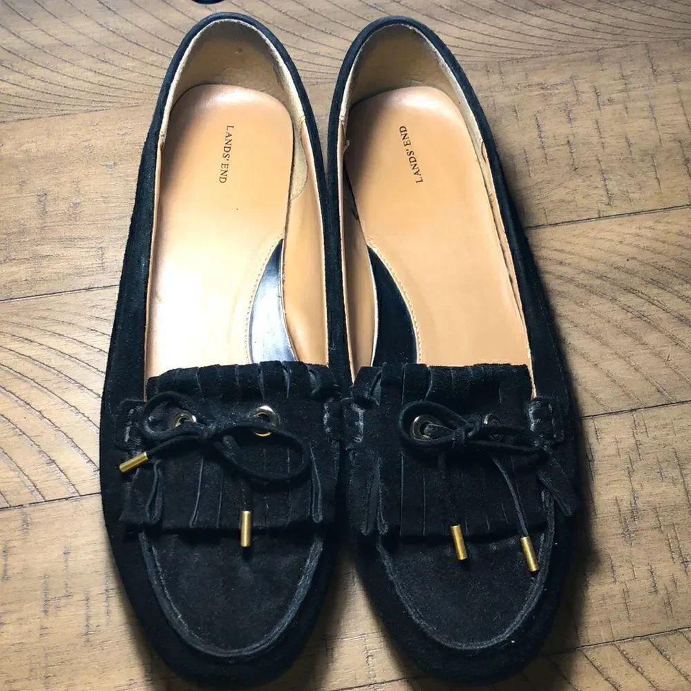 Land’s End Suede Driving Loafers in Deep Black.
